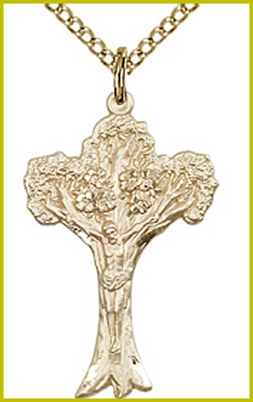 1" Tree of Life Crucifix, 14kt Gold Filled, your choice of chain, # 45543