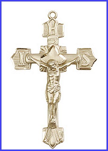 1-3/4" IHS Crucifix, Solid 18kt Gold, Free Chain, # 45552