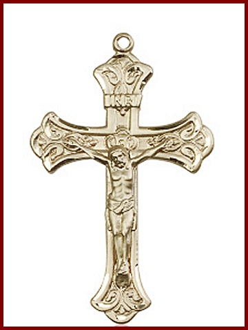 1-7/8" Solid 14kt Gold Crucifix, Free Chain, # 45563