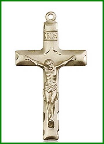 1-5/8" Solid 18kt Gold Crucifix, Free Chain, # 45569