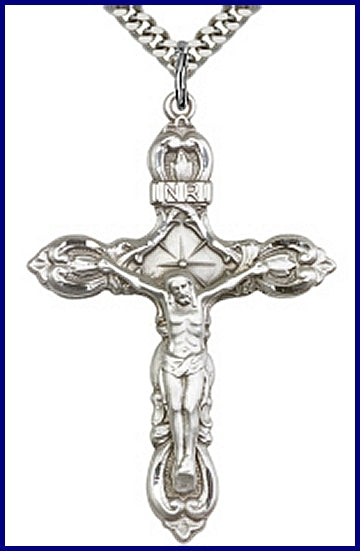 1-3/4" Sterling Silver Crucifix, your choice of chain, # 45572