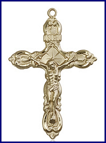 1-3/4" Solid 14kt Gold Crucifix, Free Chain, # 45574