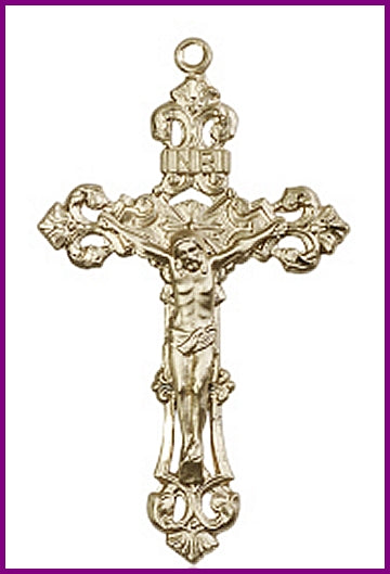 Baroque 1-7/8" Solid 18kt Gold Crucifix, Free Chain, # 45577