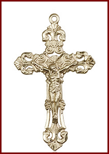 2" Crucifix in Solid 14kt Gold, Free Chain, # 45578