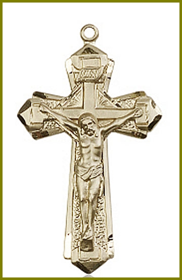 1-5/8" Crucifix in Solid 14kt Gold, Free Chain, # 45580