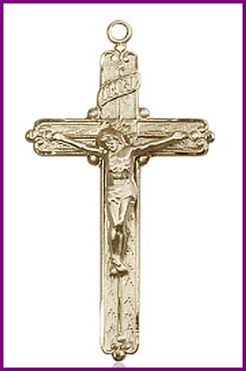 1-3/8" Solid 14kt Gold Crucifix, Free Chain, # 45591