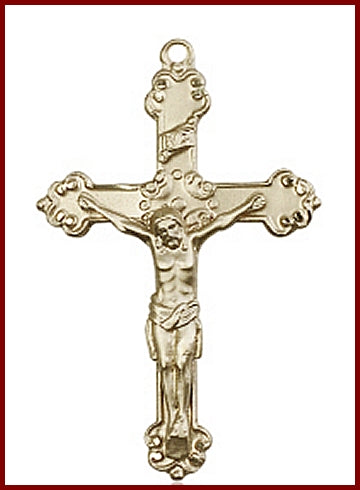 1-1/2" Solid 18kt Gold Crucifix, Free Chain, # 45594