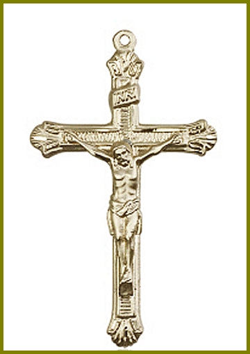 1-3/4" Solid 14kt Gold Crucifix, Free Chain, # 45595