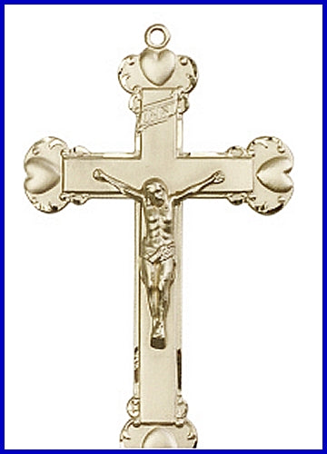 2-1/4" Solid 18kt Gold Crucifix, Free Chain, # 45603
