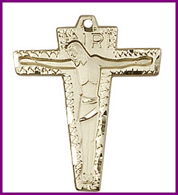 1-1/8" Solid 18kt Gold Crucifix, Free Chain, # 45605