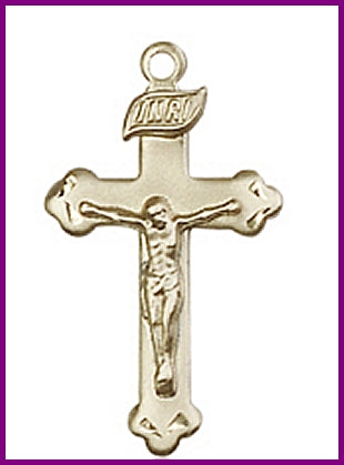 7/8" Solid 14kt Gold Crucifix, Free Chain, # 45614