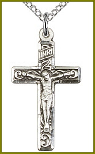 1" Sterling Silver Crucifix, your choice of chain, # 45620