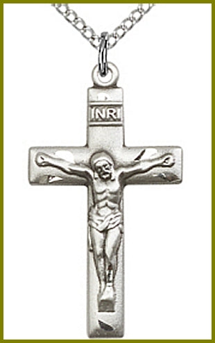 1-1/8" Sterling Silver Crucifix, your choice of chain, # 45631