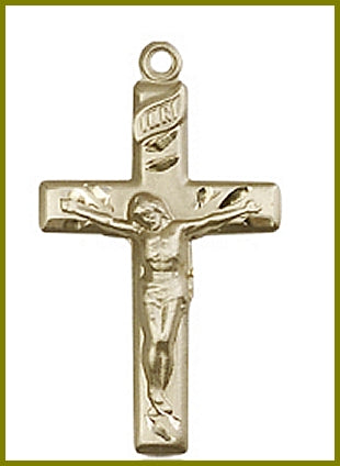 1-1/8" Solid 14kt Gold Crucifix, Free Chain, # 45633