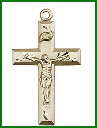 1-1/4" Solid 14kt Gold Crucifix, Free Chain, # 45636
