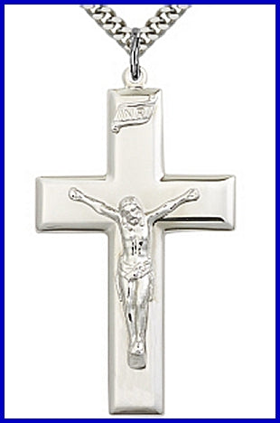 1-7/8" Sterling Silver Crucifix, your choice of chain, # 45642