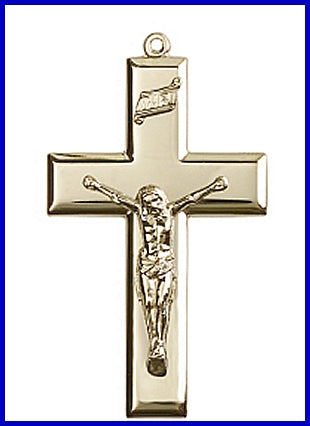 1-7/8" Solid 14kt Gold Crucifix, Free Chain, # 45644