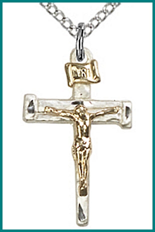 7/8" Gold Filled over Sterling Silver Nail Crucifix, your choice of chain, # 45654