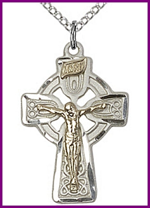 1" Gold Filled over Sterling Silver Celtic Crucifix, your choice of chain, # 45655