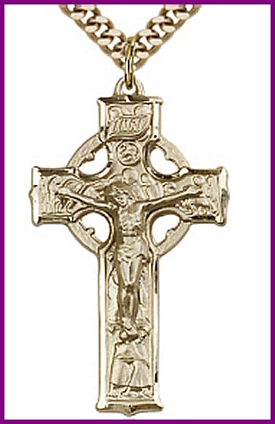1-3/8" Celtic Crucifix 14kt Gold Filled, your choice of chain, # 45675