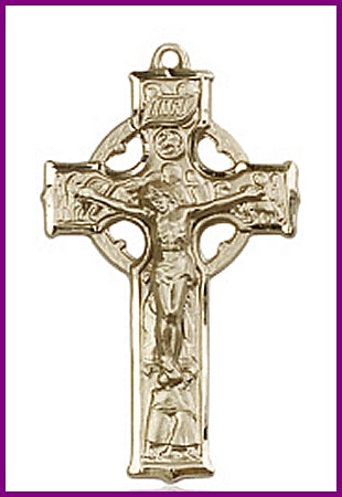 1-3/8" Celtic Crucifix in Solid 18kt Gold, Free Chain, # 45677