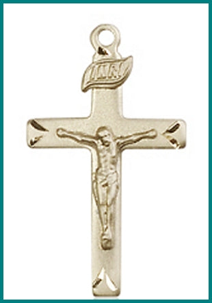 7/8" Crucifix in Solid 18kt Gold, Free Chain, # 45682