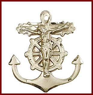 1" Anchor Crucifix in Solid 18kt Gold, Free Chain, # 45689