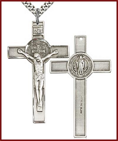1-3/4" St. Benedict Crucifix in Sterling Silver, your choice of chain, # 45690