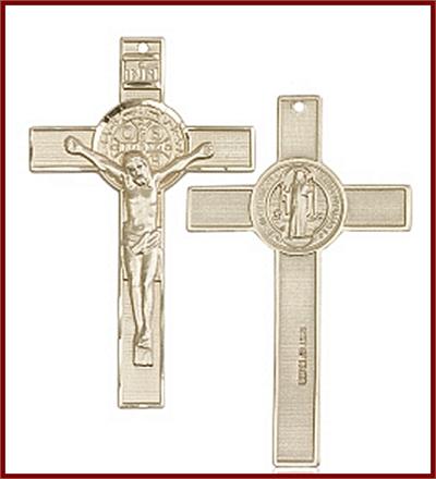 1-3/4" St. Benedict Crucifix in Solid 14kt Gold, Free Chain, # 45692