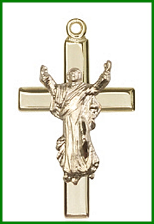 1-1/8" Risen Lord Crucifix in Solid 18kt Gold, Free Chain, # 45699