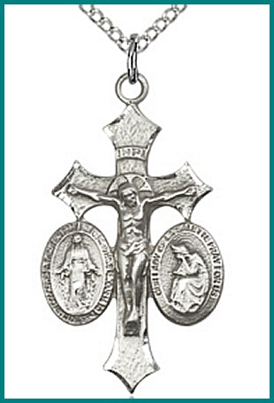 1-1/8" Our Lady of La Salette Crucifix in Sterling, your choice of chain, # 45700