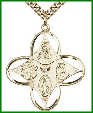 1-1/4" 4-Way Medal 14kt Gold Filled, your choice of chain, # 45717