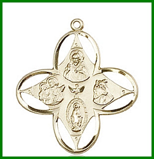 1-1/4" 4-Way Medal in Solid 14kt Gold, Free Chain, # 45718