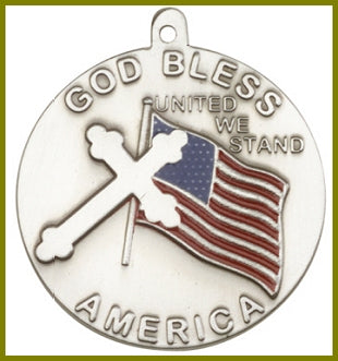 Keychain, Silver Oxide, God Bless America, 1-5/8", # 45728