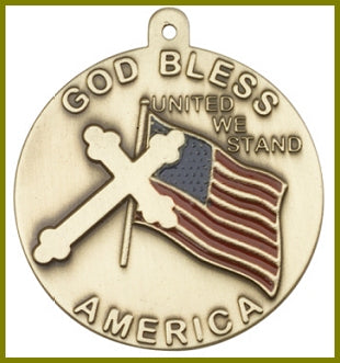 Keychain, Bronze Oxide, God Bless America, 1-5/8", # 45729