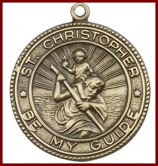Keychain, Bronze Oxide, St. Christopher, 1-1/4", # 45740