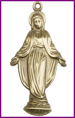 Keychain, Bronze Oxide, O.L. Miraculous Medal, 2-1/4", # 45745