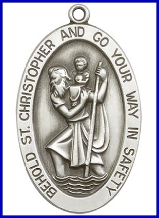 Keychain, Silver Oxide Finish, St. Christopher, 1-5/8", # 45749
