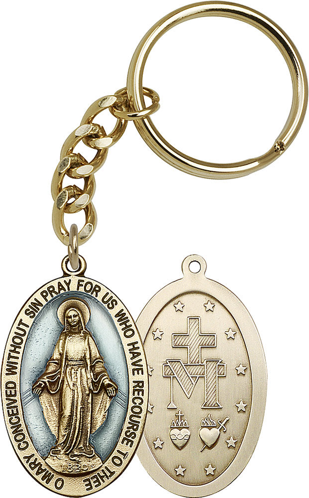 Keychain, Bronze Oxide Finish, Miraculous with Blue Enamel, 1-5/8", # 45751|Keychain, Bronze Oxide Finish, Miraculous with Blue Enamel, 1-5/8", # 45751