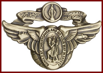 Visor Clip, Bronze Oxide Finish, Our Lady of the Highway, 2-1/8", # 45764