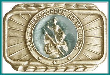 Visor Clip, Bronze Oxide Finish, St. Christopher, Blue Enamel, 1-3/4", # 45769