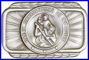 Visor Clip, Silver Oxide Finish, St. Christopher, 1-3/4" wide, # 45770