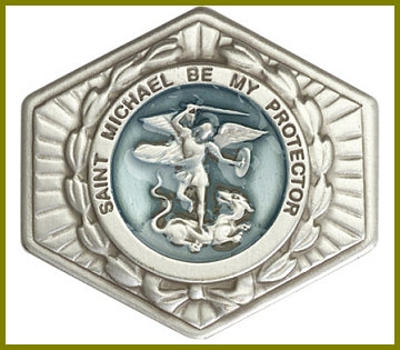 Visor Clip, Silver Oxide Finish, St. Michael, Blue Enamel, 1-1/2" wide, # 45775