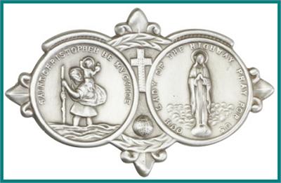 Visor Clip, Silver Oxide Finish, Our Lady of the Highway, 3-5/8" wide, # 4816