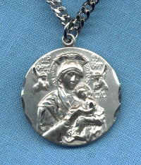 O. L. Of Perpetual Help Sterling Medal measures about 7/8", Your Choice of  Chain # 4577