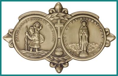 Visor Clip, Bronze Oxide Finish, Our Lady of the Highway, 3-5/8" wide, # 45780