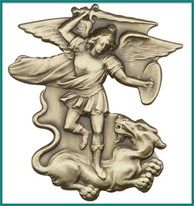Visor Clip, Bronze Oxide Finish, St. Michael, 2" tall, # 45794