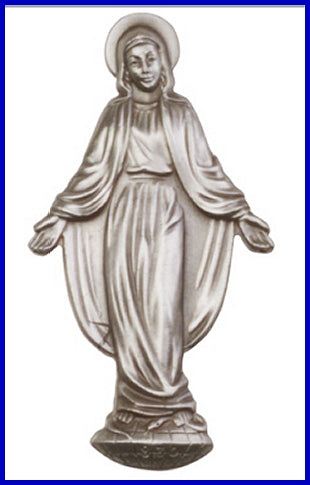 Visor Clip, Silver Oxide Finish, O.L. Miraculous Medal, 2-1/8" tall, # 45795