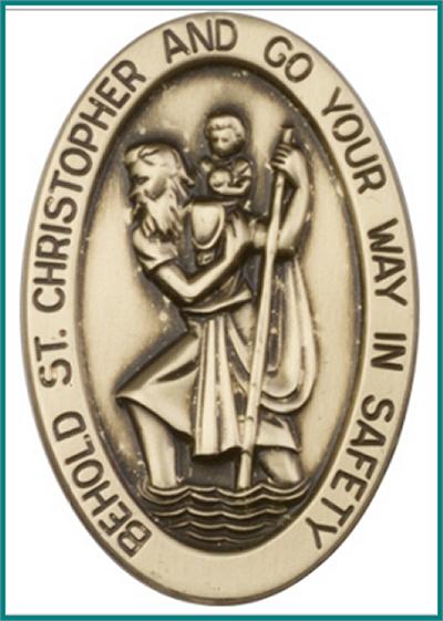 Visor Clip, Bronze Oxide Finish, St. Christopher, 1-1/2" tall, # 45803