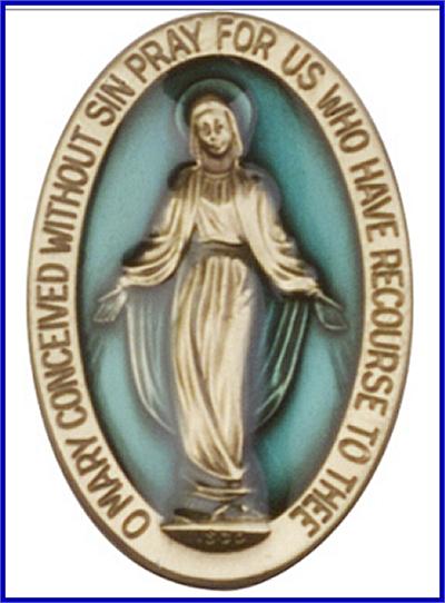 Visor Clip, Bronze Oxide Finish, Miraculous Medal, Blue Enamel, 1-1/2" tall, # 45804
